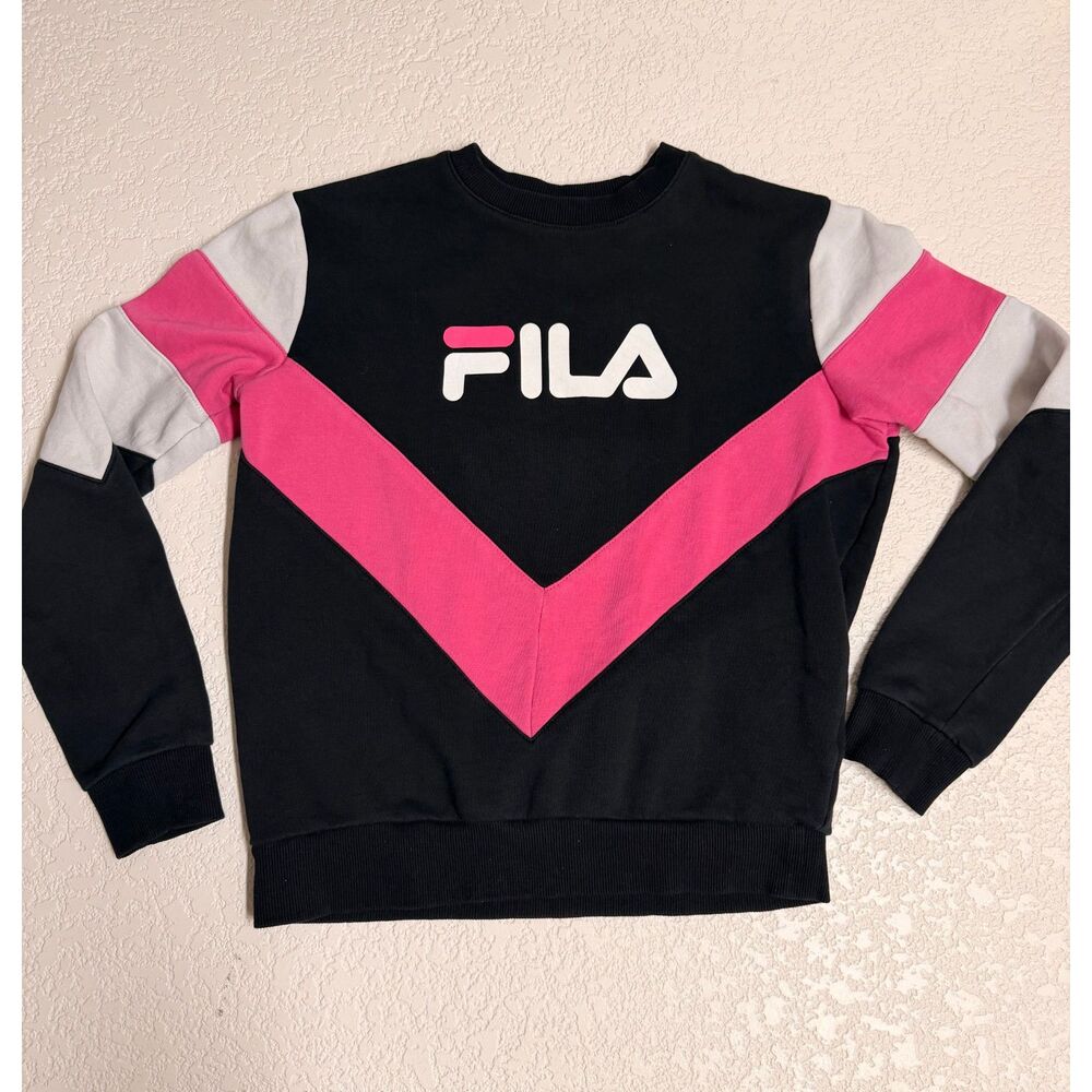 FILA Nuria Color Block Sweatshirt Black Magenta Pink Women’s XS
